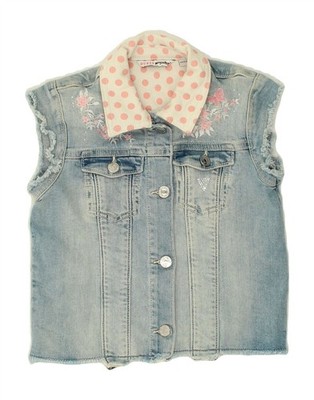 GUESS Mädchen Jeansweste 5-6 Jahre blau geblümt Baumwolle BF06