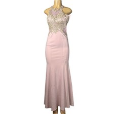 XSCAPE High Neck Mermaid Gown Embroidered Rhinestones Sheer Mesh Dress Size 0