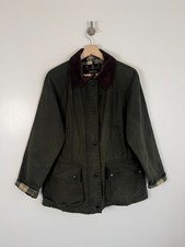 Barbour Wax Jacket Beadnell taglia UK 14 verde impermeabile country impermeabile antipioggia