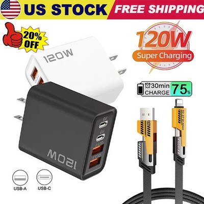 120W Fast Charging Block Type C Wall Charger For iPhone Samsung Google All Phone