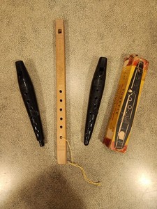 2x Vintage Tonette Musical Instrument  Plus Antique Peruvian Flute Hand Carved