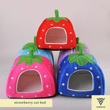 Strawberry Cat Bed Cute Foldable Cat Cave House Soft Cotton Pet Bed XL