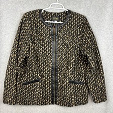 NWT Bob Mackie Wearable Art Fleece Jacket Full Zip Leather Trim Front Pockets