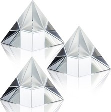 3 Pack Clear Crystal Pyramid, 2.4" Crystal Pyramid Prism, Glass Paperweight Pyra