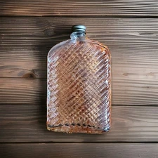 1927 Universal Patent Glass Hip Flask with Lid 10oz 6.75 Tall Antique