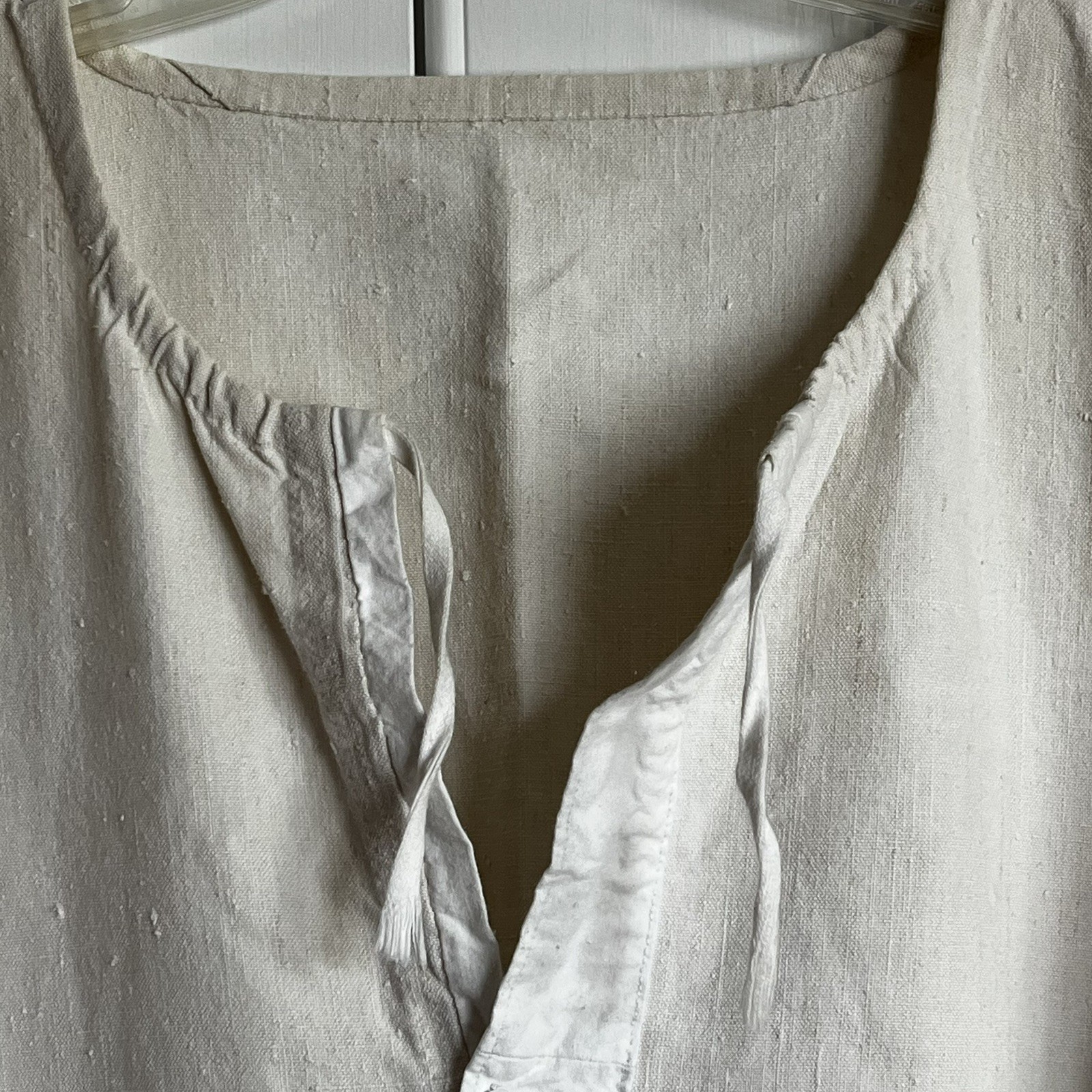 Antique French Homespun Linen Night Shirt Tunic S… - image 5