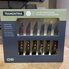 Tramontina 6 Piece Jumbo Steak Knives Set Stainless Steel Serrated Blades NEW