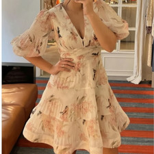 Zimmermann Pleated Mini Dress Size 4 16 au 12 us BNWT Cream Floral Bird Plisse