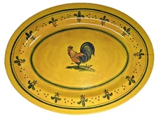 Le Cadeaux Serving Platter Plate Thick Melamine Rooster Yellow Fleur De Lis