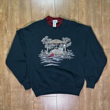 Vintage Kitty Cat Birds Art Crewneck Sweatshirt Size M 90s Animals Nature