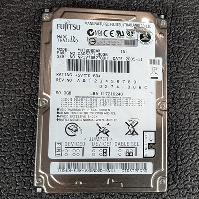 Fujitsu Mobile 60GB 2.5'' IDE Hard Drive - MHT2060AH - TESTED