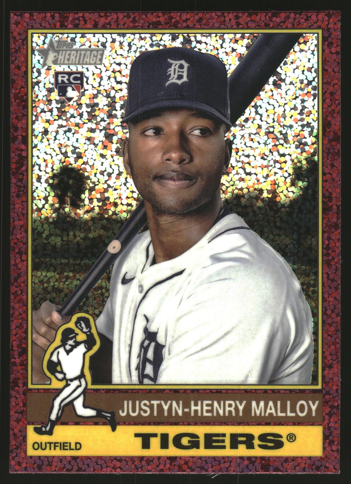 2025 Topps Heritage #305 Justyn-Henry Malloy Chrome Burgundy Sparkle Refractor