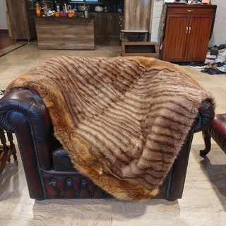 Real Natural Muskrat Mink Red Fox Fur Blanket Throw 57" x 42" Rug 7248