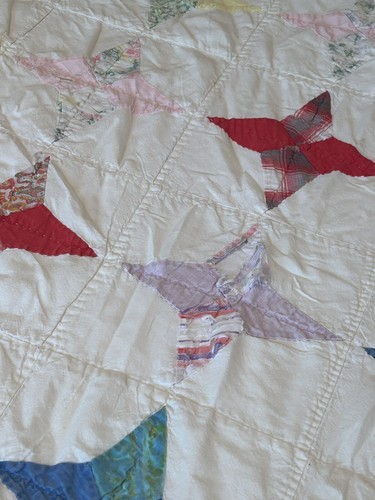 Antique Cotton Quilt 81" x 73" 4 Point Star Pattern Hand Sewn See Photos - Picture 8 of 20