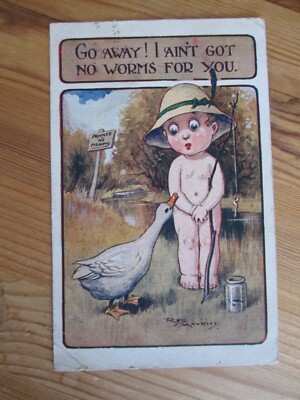 Comic Postkarte - ''Geh weg! Ich habe keine Würmer für dich '' Rex Maurice 1921 verschickt