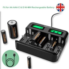 8-Slot Fast Battery Charger Universal UK & AA AAA C D Ni-MH Rechargeable Battery