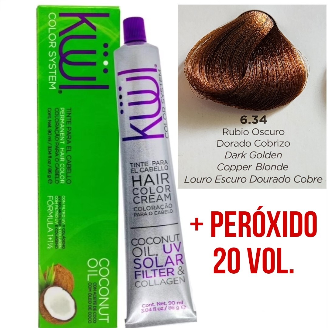 Tinte Kuul Hair Dye #6.34 Dark Golden Copper Blonde + 20vol