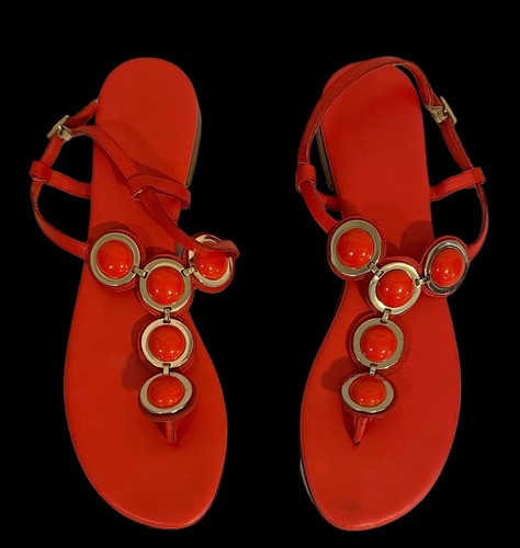 Kate Spade Red Silver Circle Medallion Thong Flat Sandals Leather Size 8.5  B | eBay