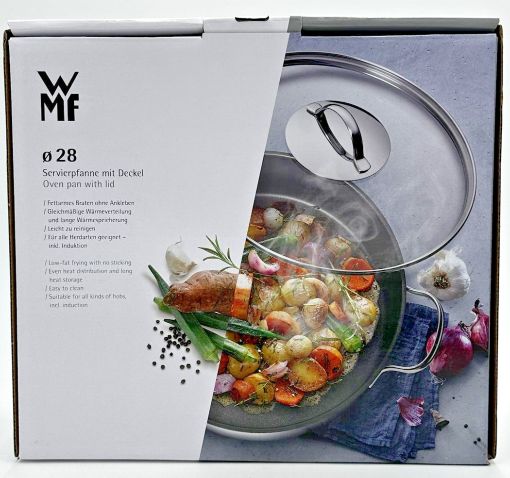 Wmf - 07.6140.6380 Olla Sopera Acero Inoxidable En Oferta Sartén De Mordaza Para Servir Wmf 28 Cm Con Tapa De Vidrio