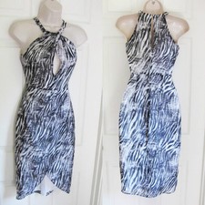 BEBE ZEBRA PRINTED KEYHOLE WRAP HEM DRESS NEW NWT $98 SMALL S XSMALL XS 4