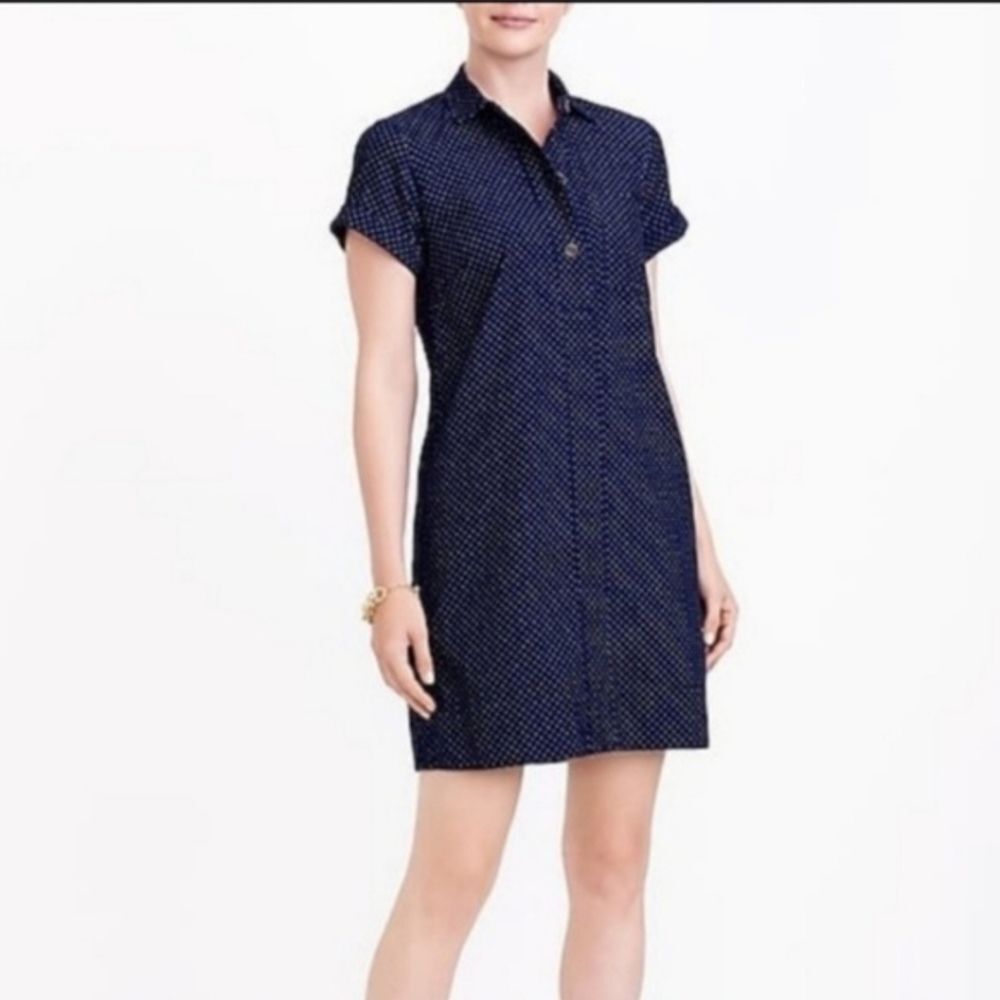J Crew Corduroy Mini Dress SMALL Navy Blue White Polka Dots Women's