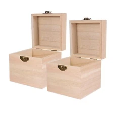 Cabilock Packing Boxes 2pcs Unfinished Square Wood Box DIY Craft Wooden Box J...