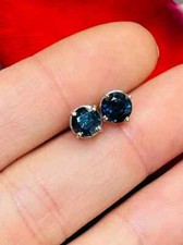 Natural 2.35CTW Round Blue Sapphire 14K Gold Basket Set Stud Earrings 4.5mm