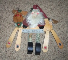 Wooden Wood Shelf Sitting Santa Claus Reindeer Reindeer Sign Plaque Christmas