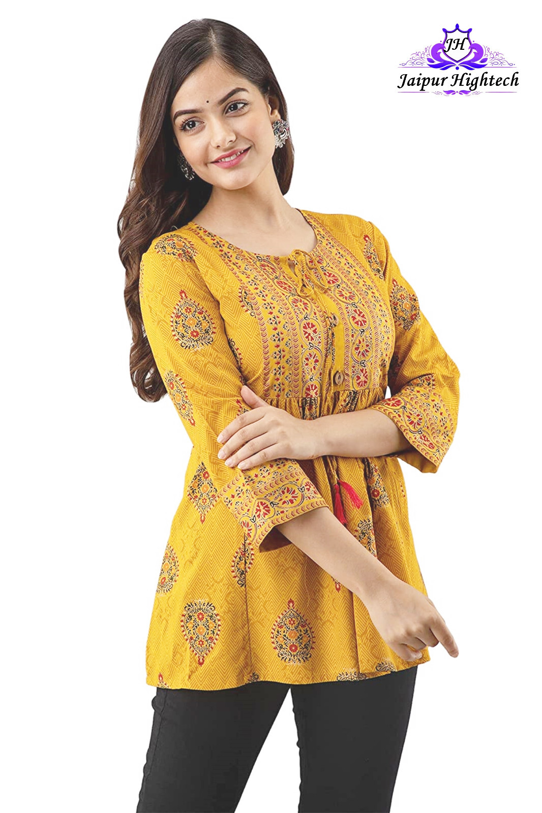 Women Ethnic Flower Stand Collar Pocket Cotton Short Coat