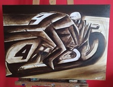 quadro Futurista dipinto a mano Mario Sironi olio su tela 70x50 Uomo Nuovo 1918