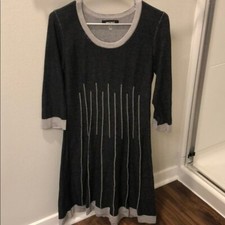 Nine West Dark and light grey Dress Long Sleeve Sweater Scoop Neck Knit size M