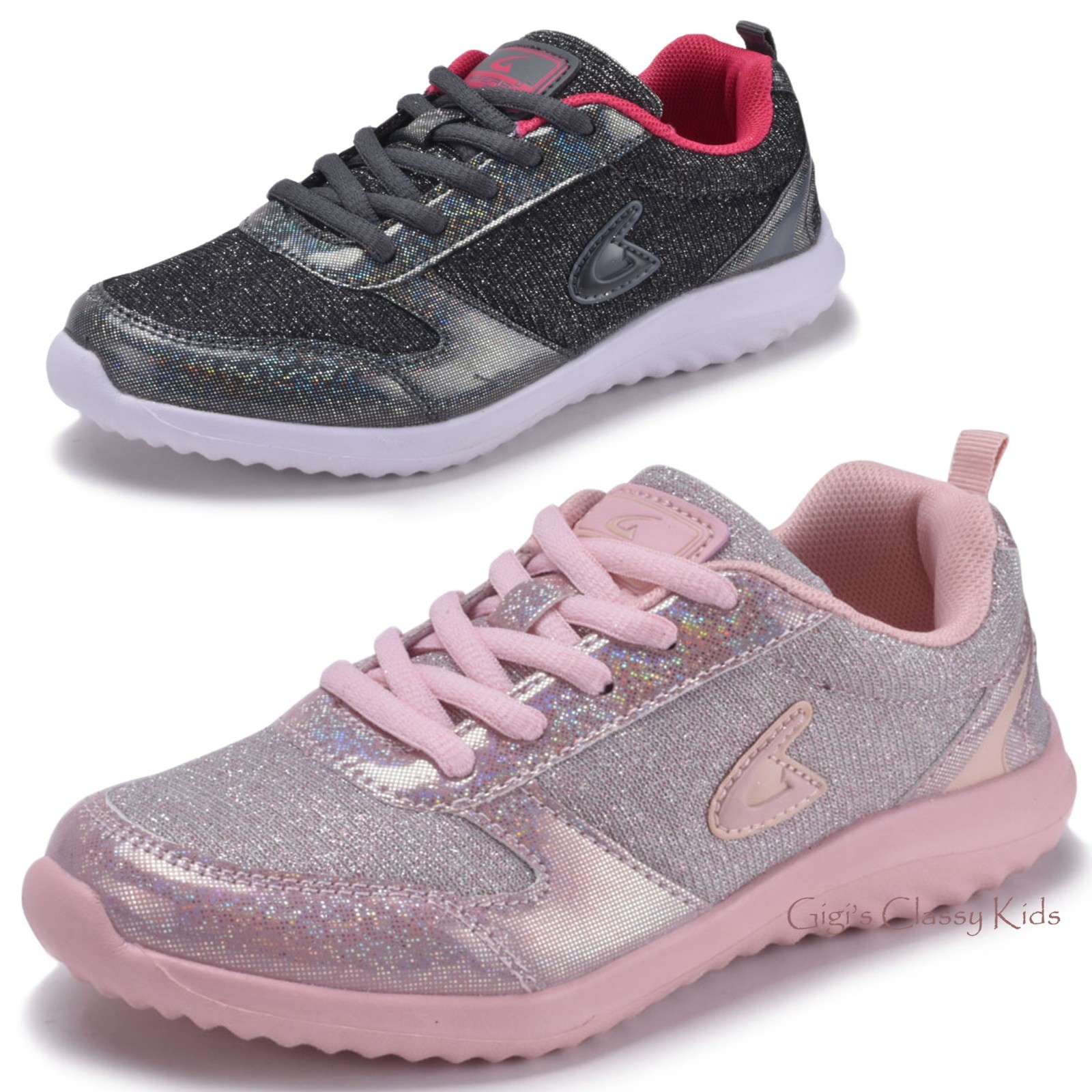 Girls Glitter Sneakers Lace Up Tennis Shoes Kids Youth Athletic Running Fashion eBay