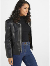 Bnwt Frank Usher Faux Leather Biker Jacket Size S/m Black