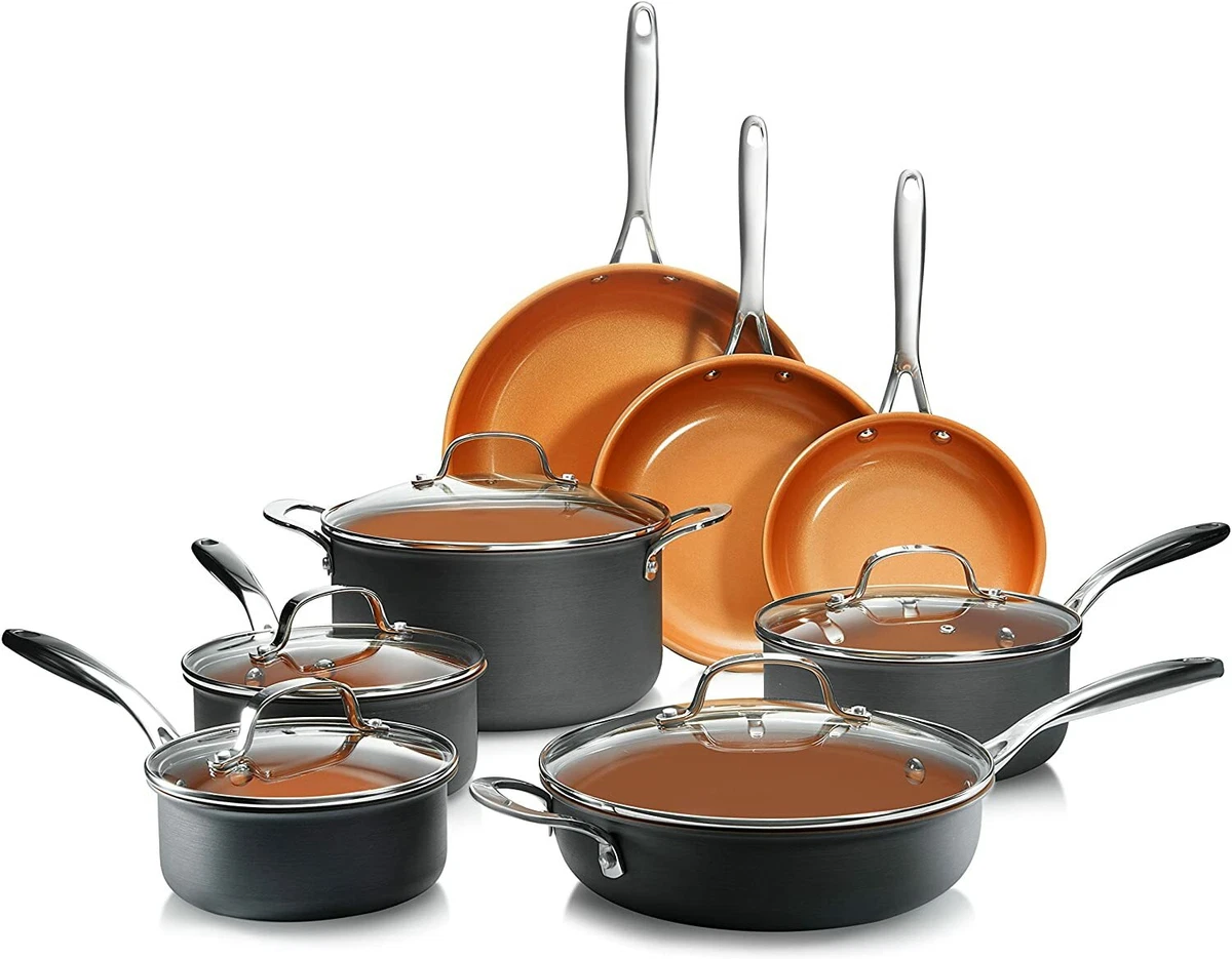 Kitchen Cookware Set, 6 Piece Nonstick Aluminum Pot and Pan Set Orange