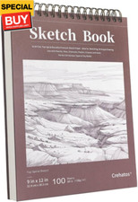 9" x 12" Sketch Book, Top Spiral Bound Sketch Pad, 100 Sheets 68lb/100gsm Drawin