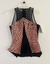 Maticevski Women’s Black Orange Sleeveless Impact Beaded Top Blouse Size Small