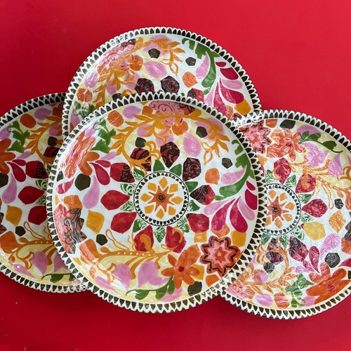 (4) künstlerische MELAMIN SPEISETELLER-SCHWELLE-abstrakte Blumen/Blätter--NOPPEN--NEU - Bild 3 von 6