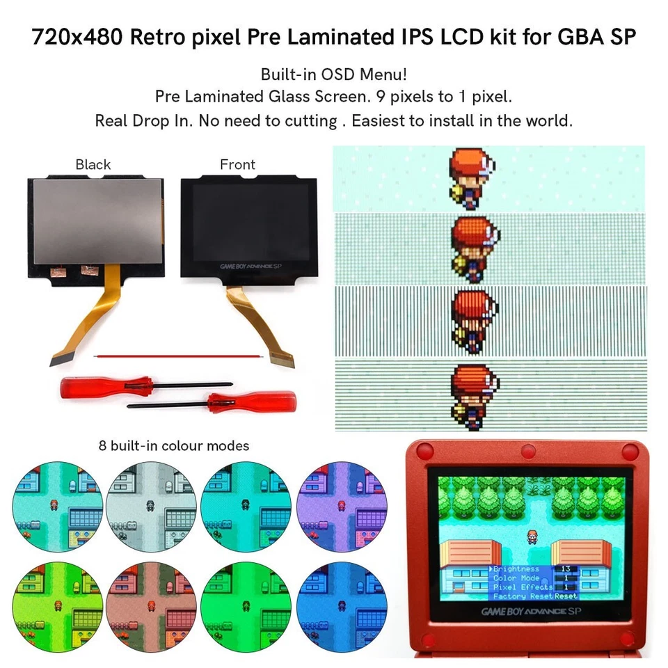 V5 Pre-Laminated Desaturation Drop In IPS High Backlit LCD Screen Kit For GBA SP - Image 2 of 4