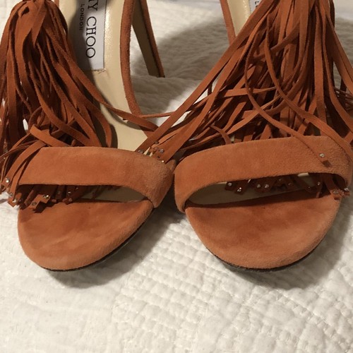 Jimmy Choo Orange Suede Sandals With Tassels Size 37.5 - Picture 8 of 10
