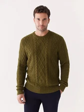 FRANK AND OAK Olive Green Cable Knit Cotton Crew Neck Pullover Sweater NEW Small