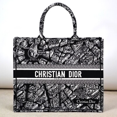 バッグ Christian Dior Book Tote (Plan de Paris) Medium Dior Book Tote Black and White Plan de Paris