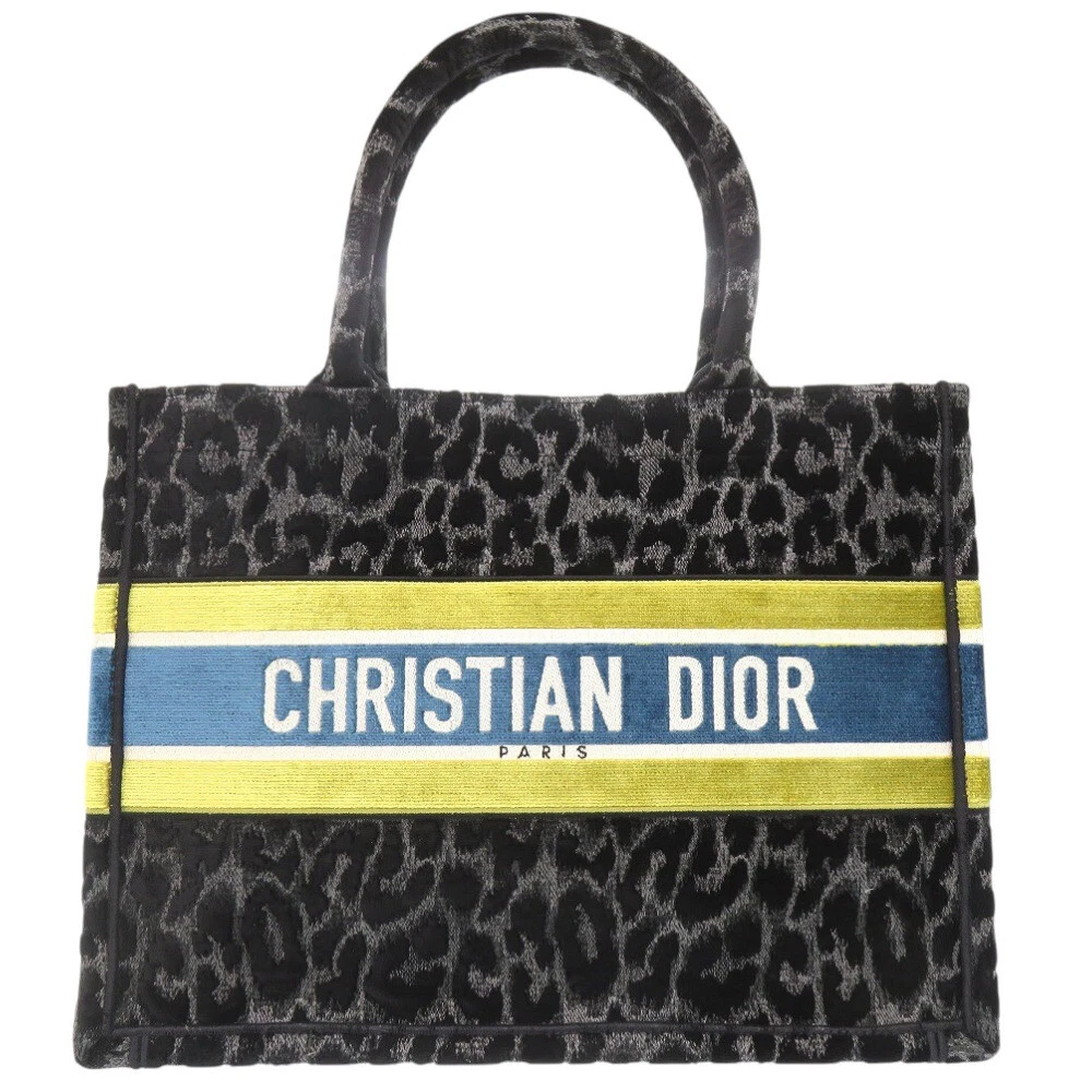 AUTHENTIQUE fourre tout Christian Dior livre velours imprimé léopard noir moyen