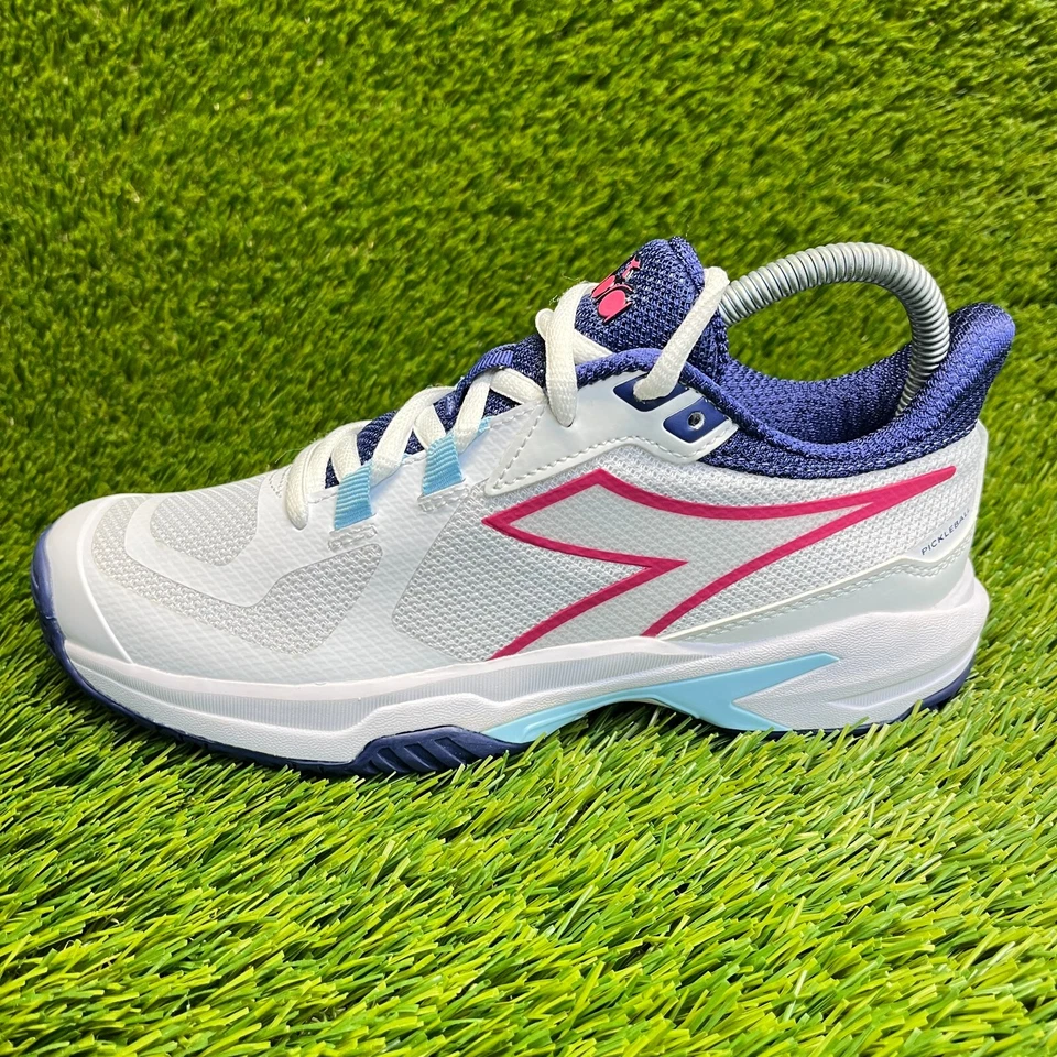 Tênis de corrida Diadora Trofeo 2 feminino tamanho 7 branco azul caminhada - Imagem 3 de 4