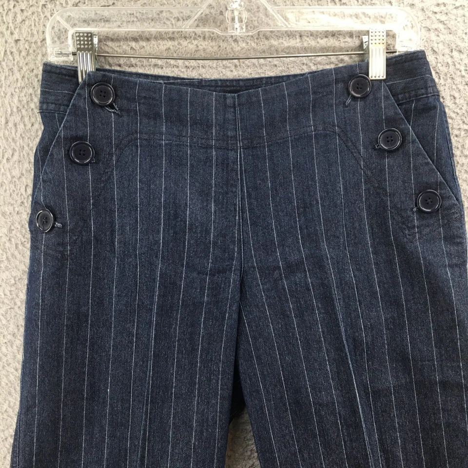 Pantalones capri Larry Levine para mujer 8 Petite azul a rayas mezcla de algodón tiro medio cremallera Foto 2 de 4