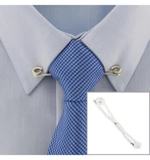 Ky & Co Silver Tone Twisted Bent Wire Mens Collar Bar Clip 2 1/2" Made in USA