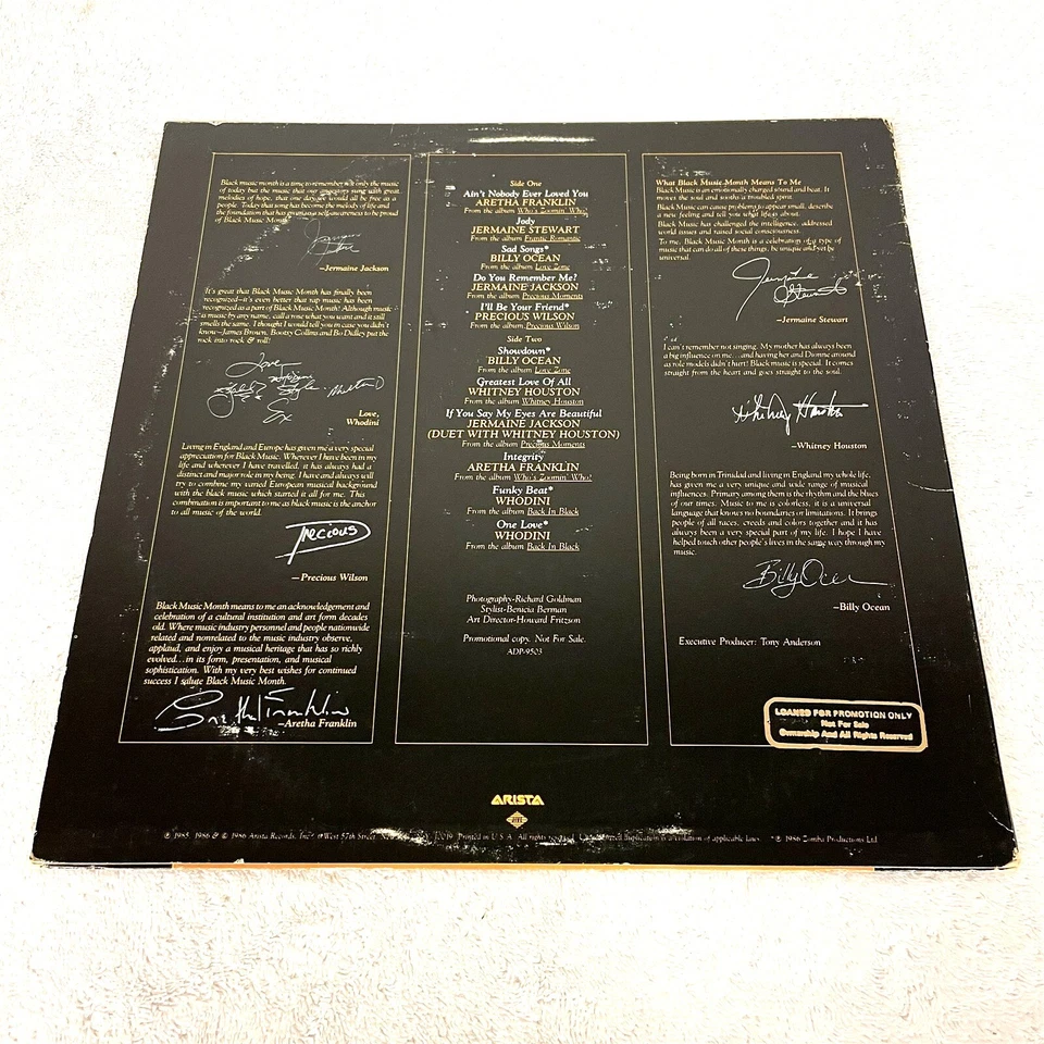 "Black Music Month Sampler" 1986 Hip-Hop/Funk/R&B LP, Nice NM-!, Arista, Promo - Image 2 of 2