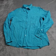 Liz Baker Shirt Tops Women's Medium Blue Button Up Long Sleeve Linen Collared!