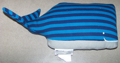Striped Whale Pillow decorative medium & dark blue stripes & gray 20x9x6 c42430
