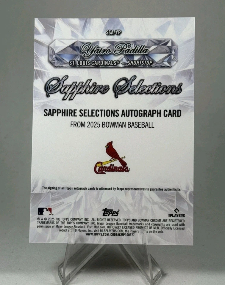 2025 Bowman Chrome Sapphire YAIRO PADILLA Auto Sapph. Selections Image Variation - Image 3 of 3