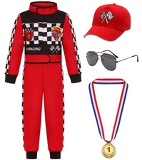 Kids Race Car Driver Costume Set for Halloween  Boys Girls Jumpsuit 9-10